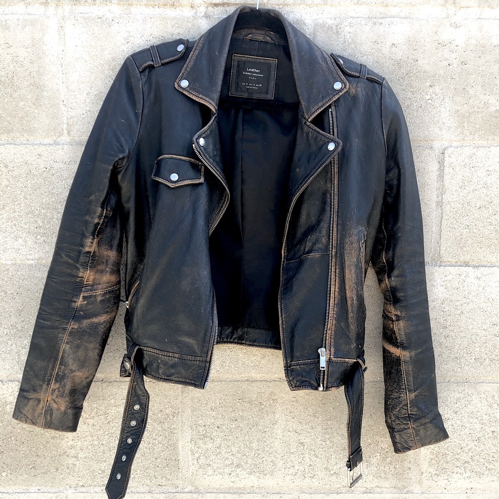 Zara distressed genuine leather jacket!